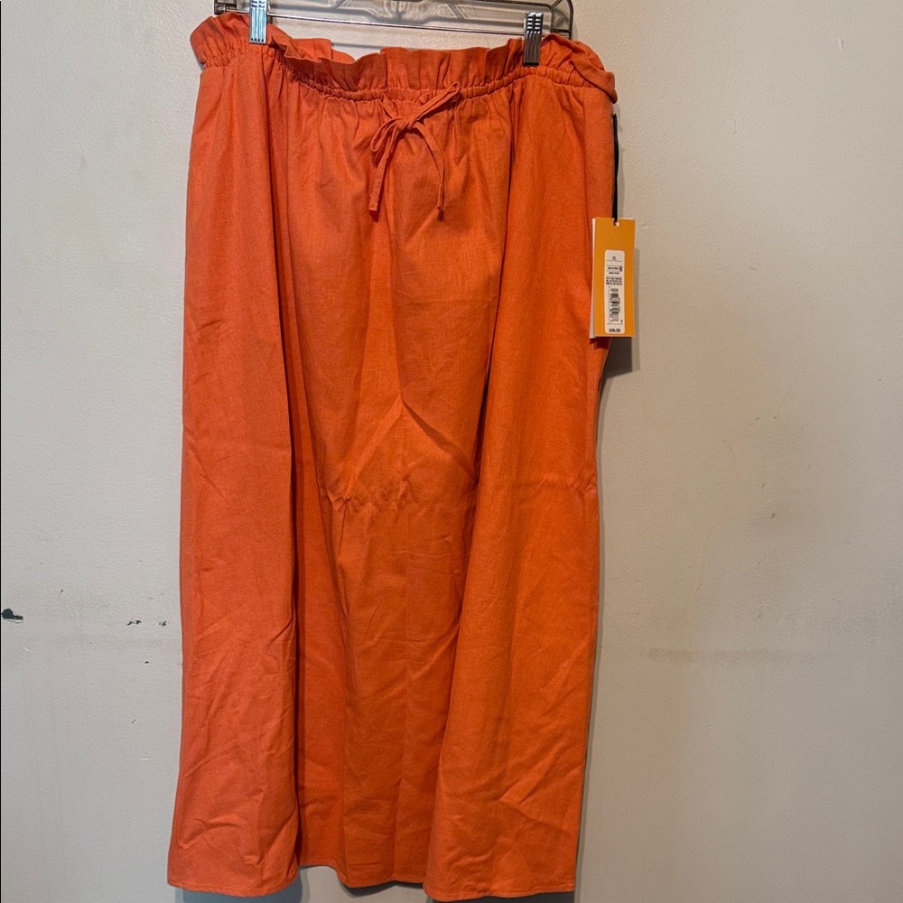 Orange Midi Skirt with Drawstring Waist